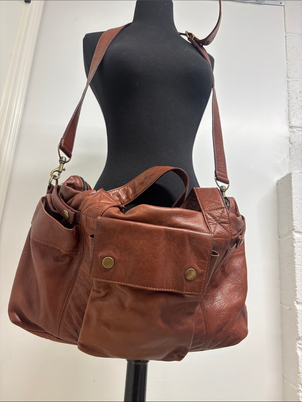 Not Rational Cognac/Brown Leather Crossbody/Shoulder/Diaper Bag